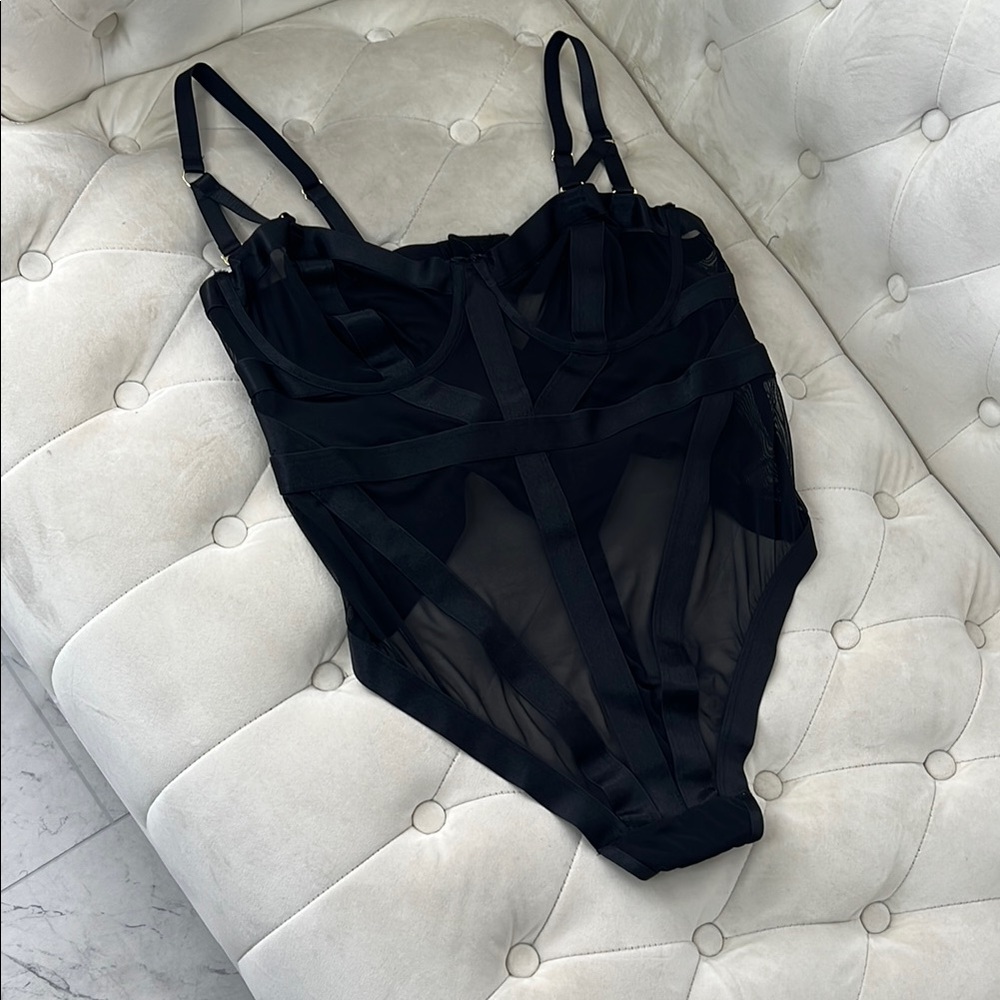 Torrid black satin and Sheer Bodysuit O XL lingerie